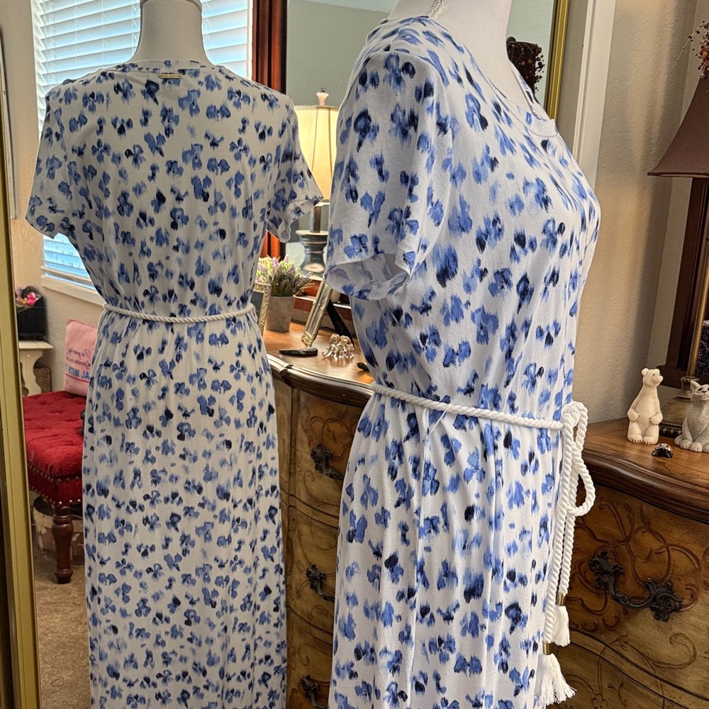 Michael Kors Blue & White Floral Print Maxi Dress/Size L - Picture 6 of 13